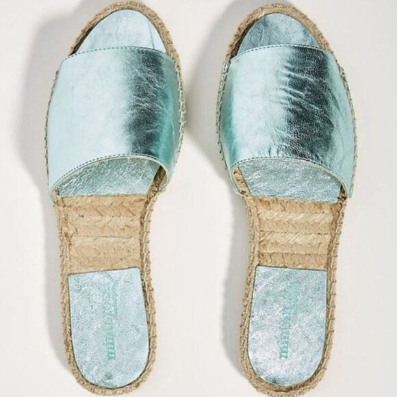 Anthropologie Mint + Rose Blue Metallic Slide Sandals EU 38 - Picture 1 of 9
